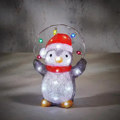 Luca Lighting LED acryl pinguïn 30 lampjes wit 24 x 15 x 35cm - afbeelding 1