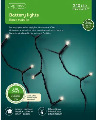 Lumineo Durawise basic twinkle kerstboomverlichting op batterijen 240 LED warm wit 17,9 meter - afbeelding 1