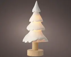 Lumineo kerstfiguur porselein kerstboom micro led 13x13x27cm wit - afbeelding 1