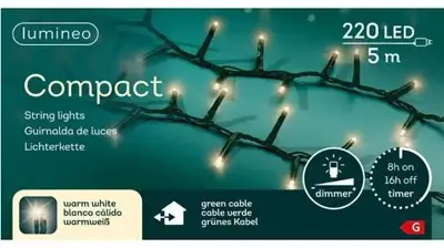 Lumineo kerstverlichting LED 220 lampjes 5m, warm wit - afbeelding 1