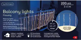 Lumineo kerstverlichting LED balkonverlichting 200 lampjes 2 x 1m, warm wit - afbeelding 1