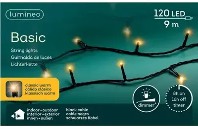Lumineo kerstverlichting LED Basic Lights 120 lampjes 9m, classic warm - afbeelding 1