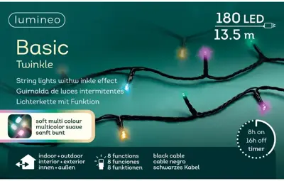 Lumineo kerstverlichting LED Basic Twinkle 180 lampjes 13,5m, multicolor - afbeelding 1