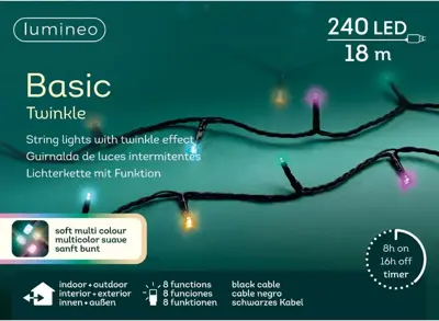 Lumineo kerstverlichting LED Basic Twinkle 240 lampjes 18m, multicolor - afbeelding 1