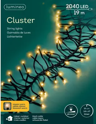 Lumineo kerstverlichting LED Cluster Lights 2040 lampjes 19m, classic warm - afbeelding 1