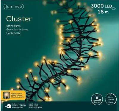 Lumineo kerstverlichting LED Cluster Lights 3000 lampjes 28m, classic warm - afbeelding 1