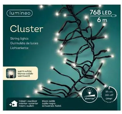 Lumineo kerstverlichting LED Cluster Lights 768 lampjes 7m, warm wit - afbeelding 2