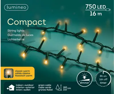 Lumineo kerstverlichting LED Compact Lights 16m, classic warm - afbeelding 1