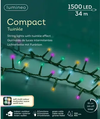 Lumineo kerstverlichting LED Compact Lights 34m, soft multicolor - afbeelding 1