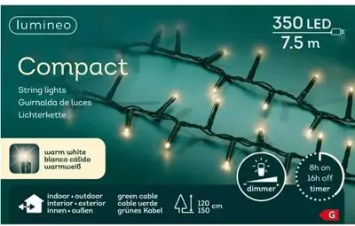 Lumineo kerstverlichting LED Compact Lights 7,5m, warm wit - afbeelding 1