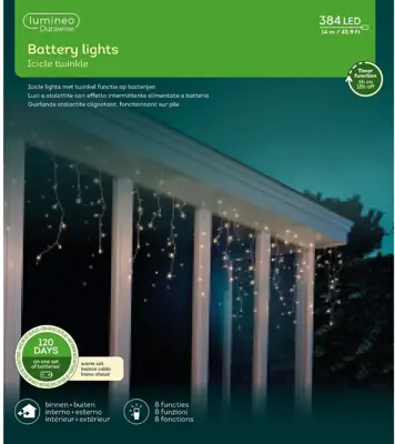 Lumineo kerstverlichting LED Durawise ijspegels twinkle 384 lampjes 14m, warm wit - afbeelding 1