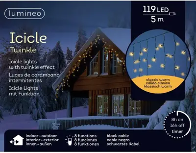 Lumineo kerstverlichting LED Icicle Lights Twinkle 119 lampjes 5m, classic warm - afbeelding 1