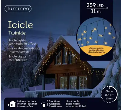 Lumineo kerstverlichting LED Icicle Lights Twinkle 259 lampjes 11m, classic warm - afbeelding 3