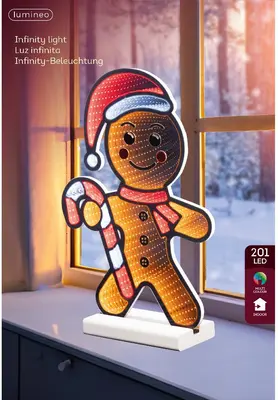 Lumineo kerstverlichting LED Infinity lights gemberkoekman 38cm, warm wit - afbeelding 3