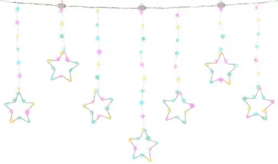 Lumineo kerstverlichting LED twinkelgordijn sterretjes 156 lampjes 1,2m, soft multicolor - afbeelding 1