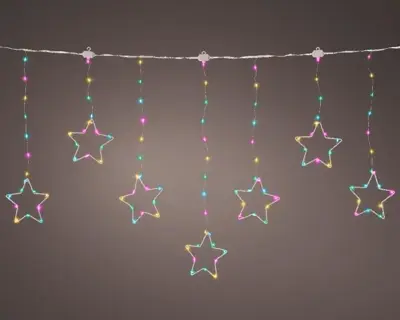 Lumineo kerstverlichting LED twinkelgordijn sterretjes 156 lampjes 1,2m, soft multicolor - afbeelding 3