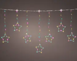 Lumineo kerstverlichting LED twinkelgordijn sterretjes 156 lampjes 1,2m, soft multicolor - afbeelding 3