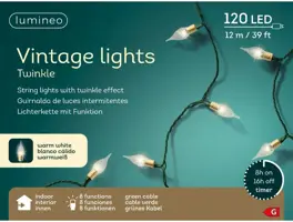 Lumineo kerstverlichting LED Vintage Lights 120 lampjes groen draad 11,9m, warm wit - afbeelding 1