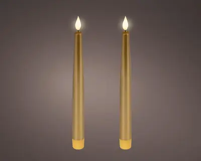 Lumineo LED dinerkaarsen – 2 stuks, goud/warm wit met fire flame effect - afbeelding 1