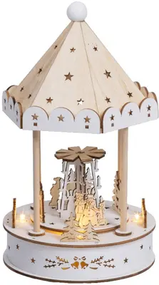 Lumineo LED diorama draaimolen triplex wit Ø 15 x 26cm, warm wit - afbeelding 2