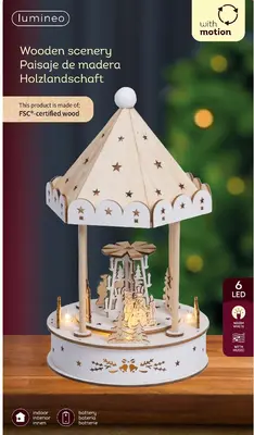 Lumineo LED diorama draaimolen triplex wit Ø 15 x 26cm, warm wit - afbeelding 3
