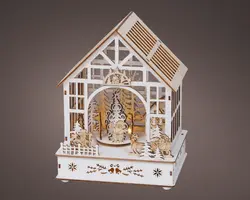 Lumineo LED diorama kersthuisje triplex wit 15 x 18 x 23,8cm, warm wit - afbeelding 1