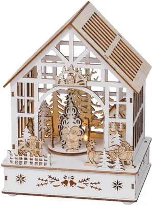 Lumineo LED diorama kersthuisje triplex wit 15 x 18 x 23,8cm, warm wit - afbeelding 2