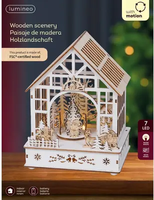 Lumineo LED diorama kersthuisje triplex wit 15 x 18 x 23,8cm, warm wit - afbeelding 3