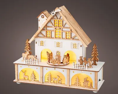 Lumineo LED diorama tudor huis triplex wit 10 x 27 x 24,3cm, warm wit - afbeelding 1