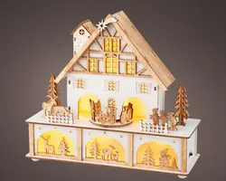 Lumineo LED diorama tudor huis triplex wit 10 x 27 x 24,3cm, warm wit - afbeelding 1