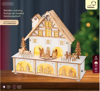 Lumineo LED diorama tudor huis triplex wit 10 x 27 x 24,3cm, warm wit - afbeelding 3