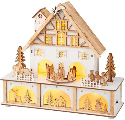 Lumineo LED diorama tudor huis triplex wit 10 x 27 x 24,3cm, warm wit - afbeelding 2