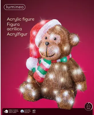 Lumineo LED kerstfiguur acryl aap 60 lampjes - afbeelding 2