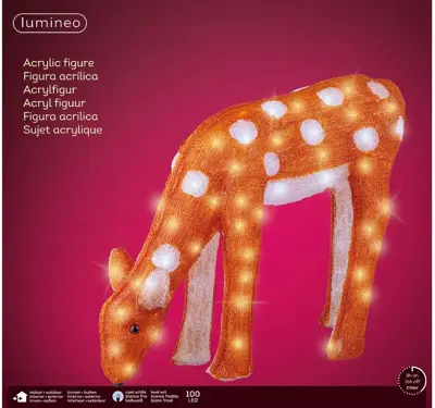 Lumineo LED kerstfiguur acryl hert bruin 61 x 22 x 49cm, koel wit - afbeelding 2