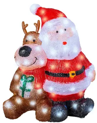 Lumineo LED kerstfiguur acryl kerstman met rendier - afbeelding 1