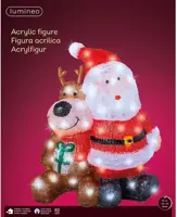 Lumineo LED kerstfiguur acryl kerstman met rendier - afbeelding 3