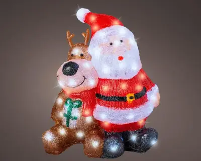 Lumineo LED kerstfiguur acryl kerstman met rendier - afbeelding 2