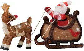 Lumineo LED kerstfiguur acryl kerstman met slee 90 lampjes 82,5 x 33 x 47cm - afbeelding 1