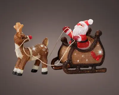 Lumineo LED kerstfiguur acryl kerstman met slee 90 lampjes 82,5 x 33 x 47cm - afbeelding 2