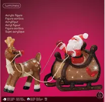 Lumineo LED kerstfiguur acryl kerstman met slee 90 lampjes 82,5 x 33 x 47cm - afbeelding 3
