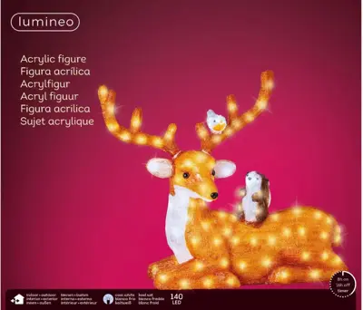 Lumineo LED kerstfiguur acryl liggend rendier 29 x 80,5 x 66,5cm - afbeelding 2