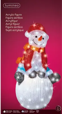 Lumineo LED kerstfiguur acryl sneeuwpop 100 lampjes 33 x 40,5 x 70,5cm - afbeelding 3