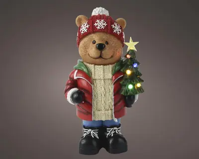 Lumineo LED kerstfiguur polyresin beer 38cm, multicolor - afbeelding 1