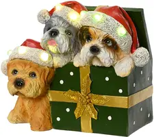 Lumineo LED kerstfiguur polyresin hondjes in cadeau 18cm, multicolor - afbeelding 1