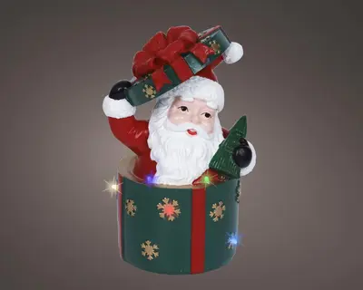 Lumineo LED kerstfiguur polyresin kerstman in cadeau 20cm, multicolor - afbeelding 1