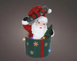 Lumineo LED kerstfiguur polyresin kerstman in cadeau 20cm, multicolor - afbeelding 1
