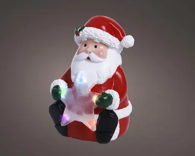 Lumineo LED kerstfiguur polyresin kerstman met ster 15,5cm, multicolor - afbeelding 1