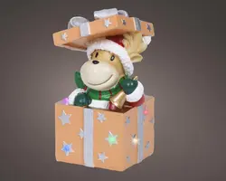 Lumineo LED kerstfiguur polyresin rendier in cadeau 20,2cm, multicolor - afbeelding 1