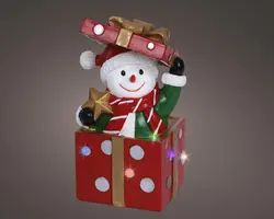 Lumineo LED kerstfiguur polyresin sneeuwpop rood 20,5cm, multicolor - afbeelding 1