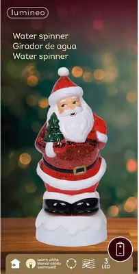 Lumineo LED waterspinner kerstman meerkleurig 11,5 x 10,5 x 25cm, warm wit - afbeelding 3